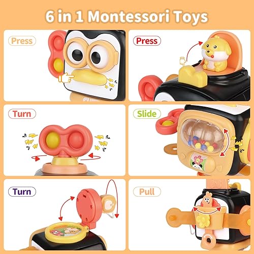 Miniatura 15 de Juguetes Montessori para niños de 1 año, juguetes sensoriales para niños de 1 a 3, actividades de viaje para bebés, cubo de tablero ocupado, Azul