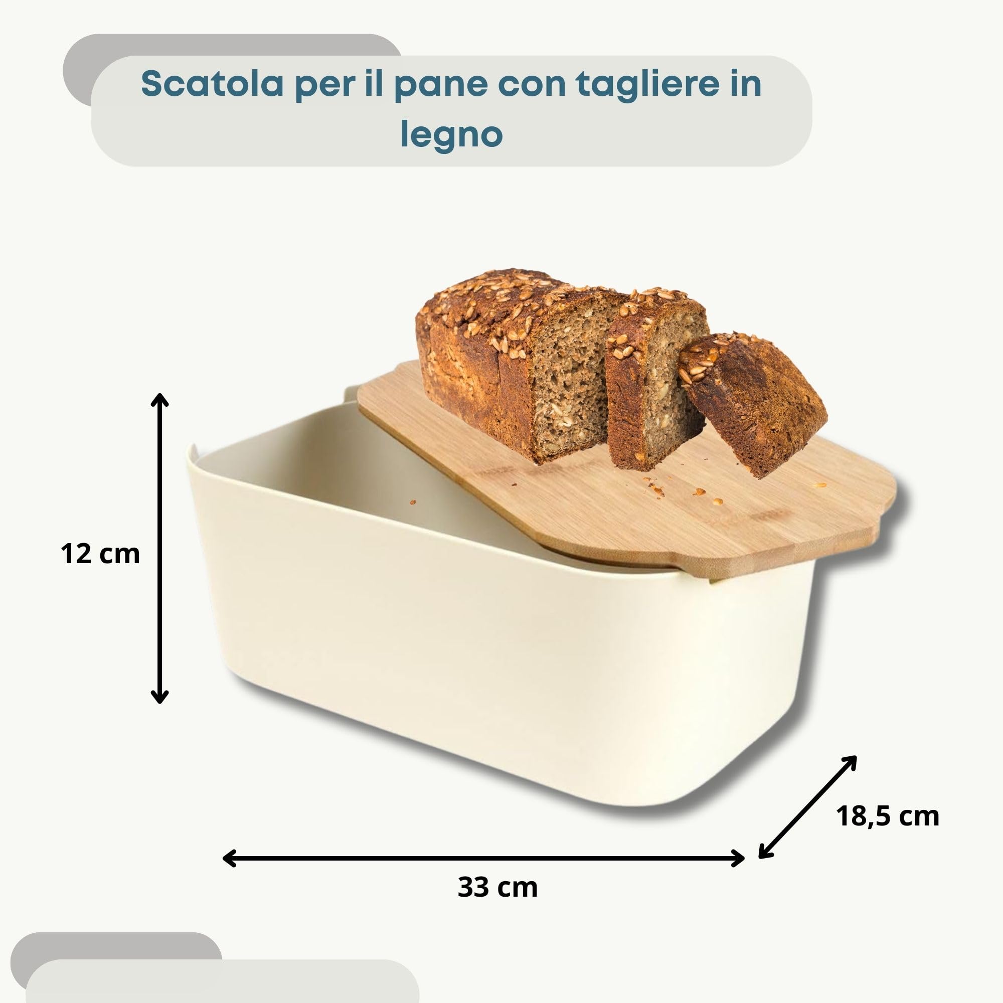 Vilde Portapane con tavola in legno color panna, cestino per il pane, contenitore per il pane, padella per il pane, scatola per il pane, 33 x 18,5 x 12 cm