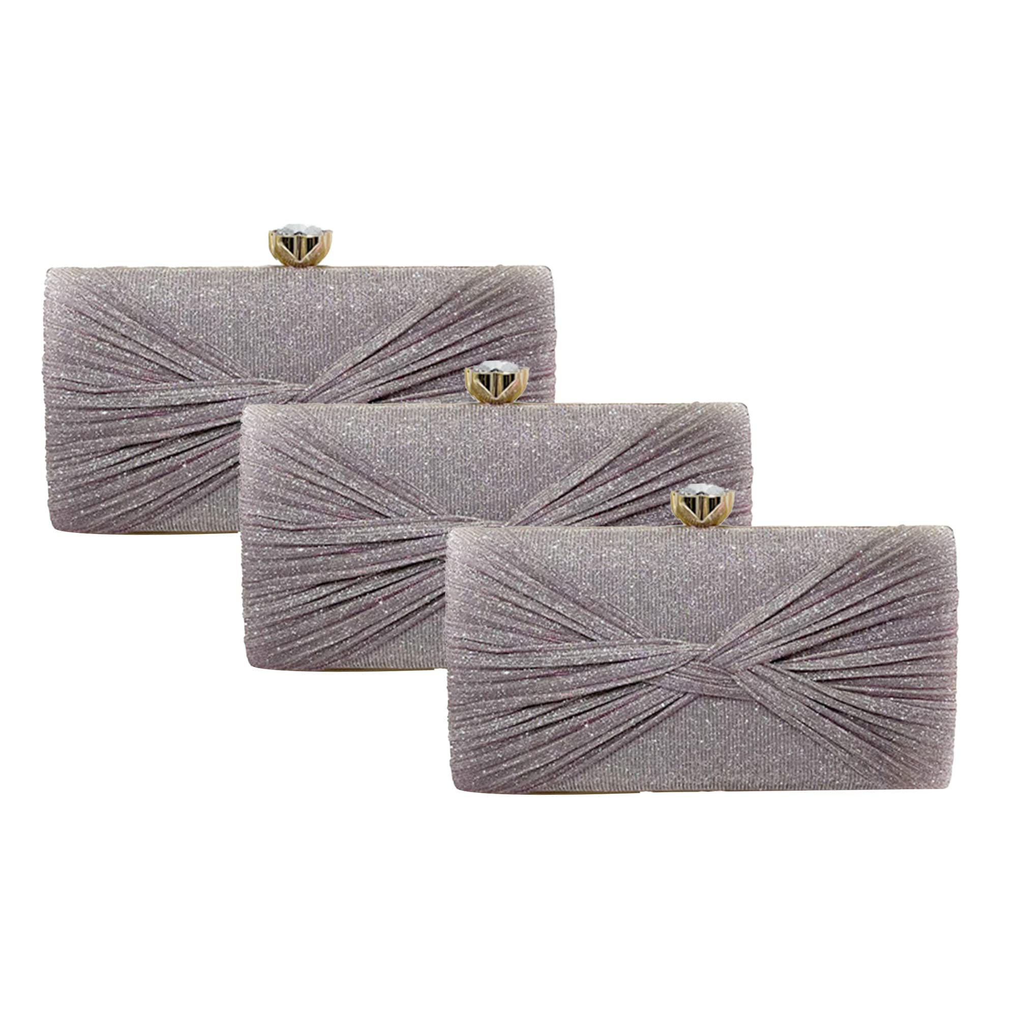 Pochette à strass rose et sac à main de soirée chic avec 3 pièces