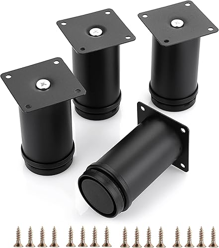 OwnMy 4 patas de muebles de 4 pulgadas, patas de gabinete de metal, patas de metal redondas ajustables de repuesto, patas de esquina, extensores de