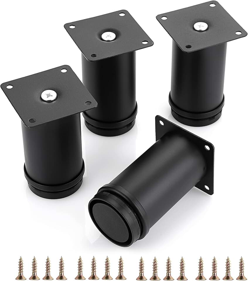OwnMy 4PCS 4 Inch Furniture Legs Feets Metal Cabinet Legs, Adjustable Round Metal Furniture Replacement Legs Corner Feets Heavy Duty Table Leg Extenders for Sofa Couch Chair