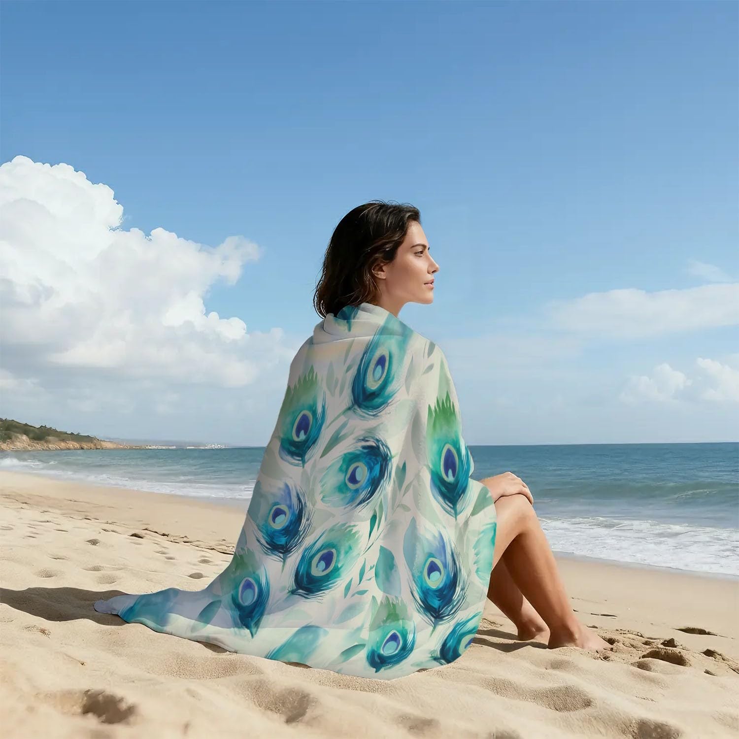 Générique Drap de Plage Anti Sable Sechage Rapide 200 cm x 100 cm Silhouette Élégant Serviette de Plage Microfibre Aquarelle Frais Luxe Artistique Éthéré Plumes Absorbante Super Couverture de Plage