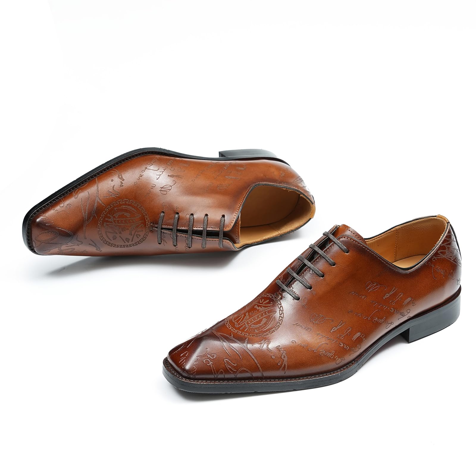 Oxfords da Uomo in Pelle con Punta Quadrata Brogues Formali Affari Scarpe Eleganti Stringate Basse Vintage