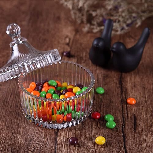 Miniatura 8 de ComSaf Plato de cristal para dulces con tapa, cuenco decorativo para dulces, tarro de caramelo cubierto de cristal para escritorio de oficina en