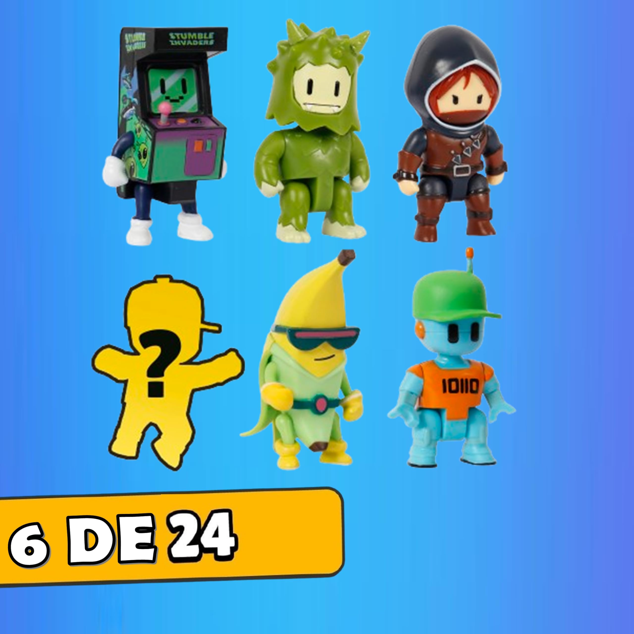 Stumble Guys Zestaw 6 figurek akcji, zestaw 1, 2 do kolekcjonowania, oficjalna licencja gry wideo z pokonaniem, dorośli fani, chłopcy i dziewczęta +8 lat (64113006)