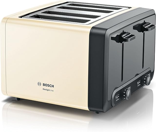 Bosch DesignLine Plus TAT4P447GB 4 Slot Stainless Steel Toaster with variable controls - Cream