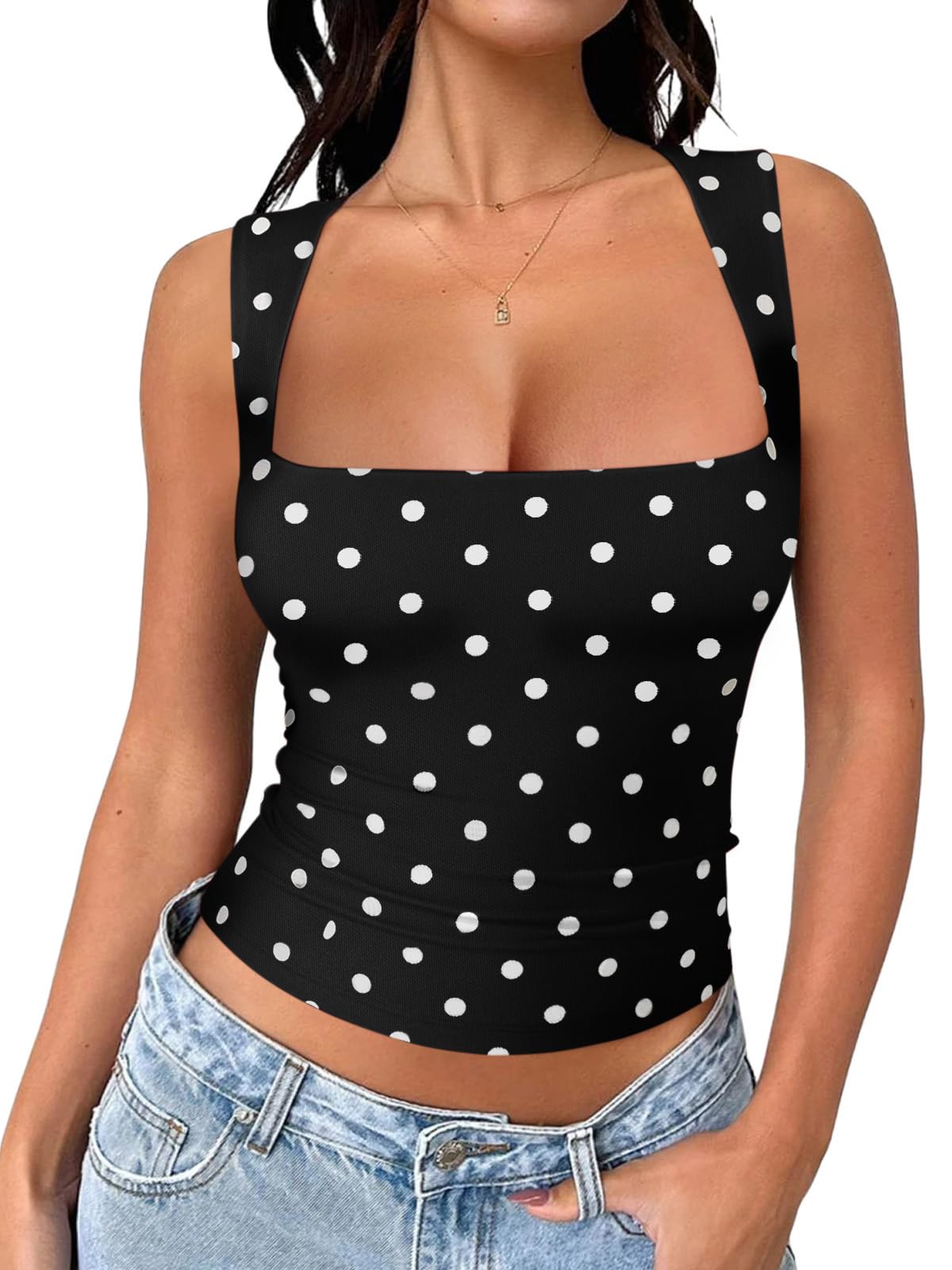 REORIA Butsmooth® Square Neck Double Lined Going Out Crop Tank Top