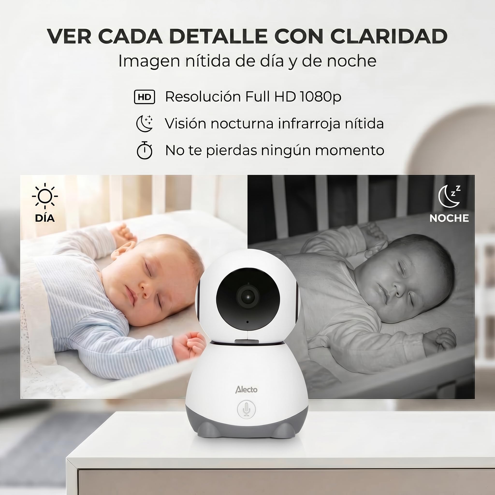 Alecto SMARTBABY10 WiFi Vigilabebés con Cámara HD 1080p - Vigilabebés Inteligente con Control Móvil - Video Vigilabebés Cámara y Audio - Blanco