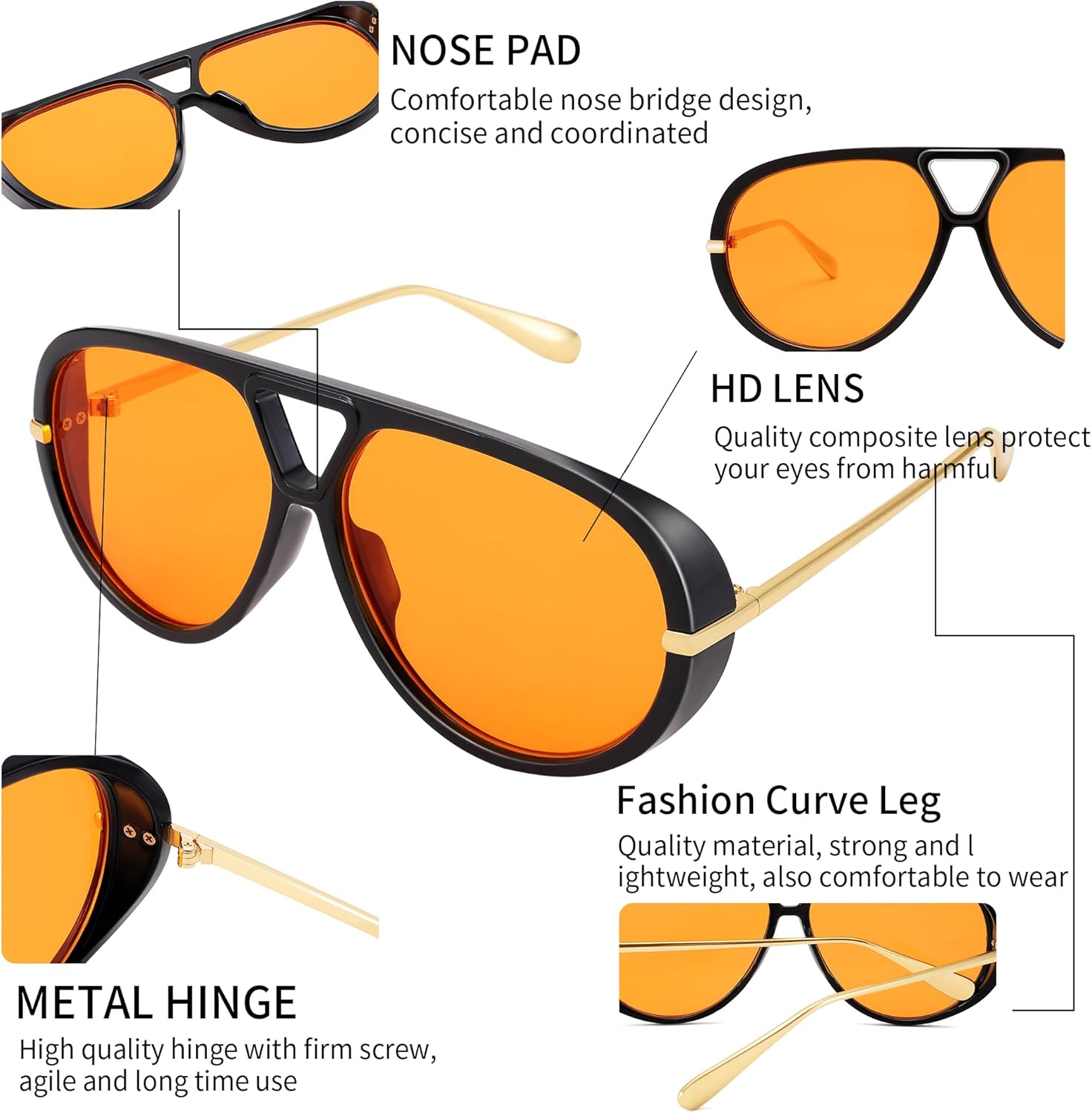 Retro Oversized Aviator Sunglasses for Women & Men, Trendy Round Big Sun Glasses Vintage Shield Shades UV Protection - Image 6