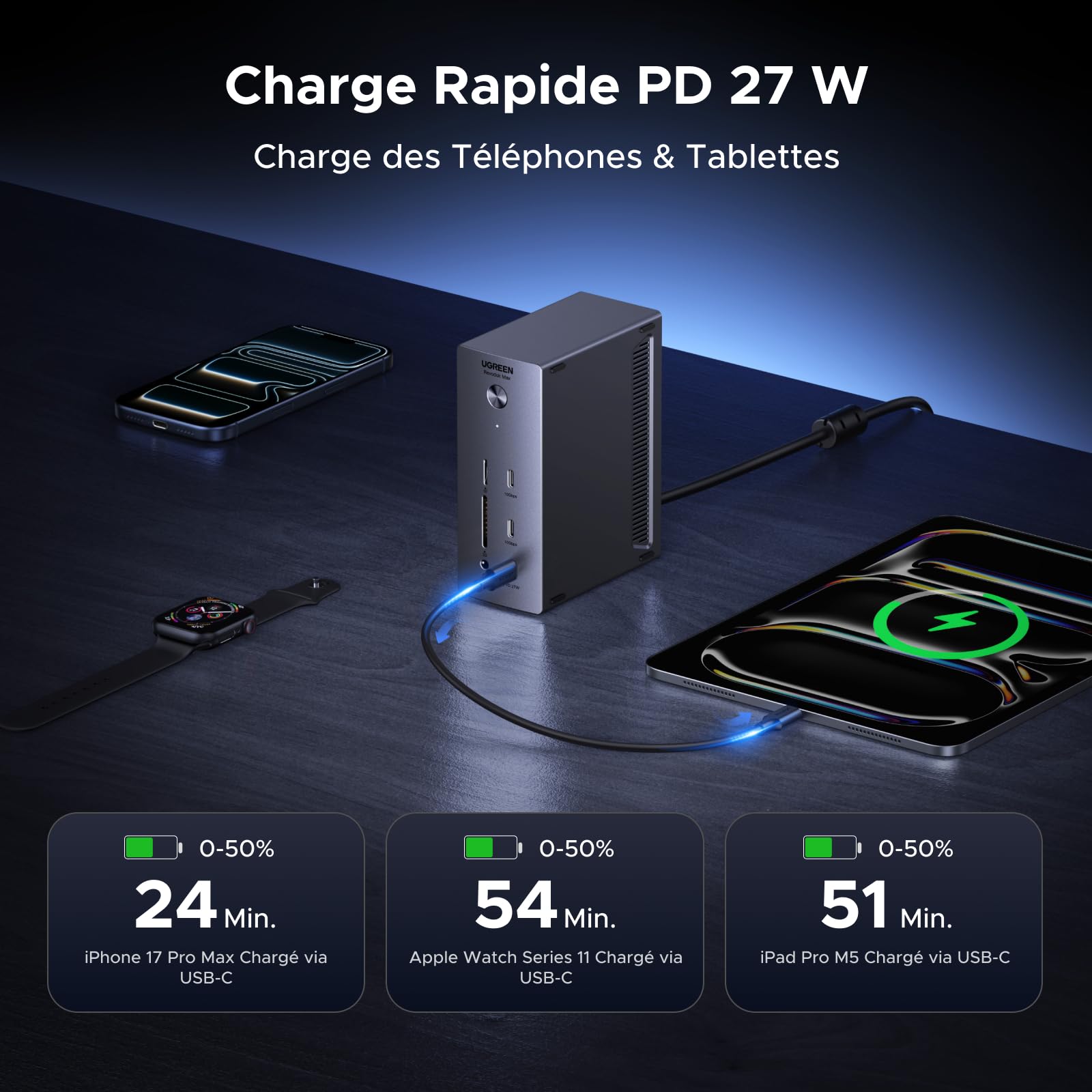 UGREEN DisplayLink Docking Station USB C Quadruple Affichage pour Mac | 15 en 1, 2 DP, 2 HDMI, Unique 8K, Quatre Écrans 4K, 10Gbps, 3A2C, RJ45 2.5GbE, PD 100W Charge, SD TF, Audio 3.5mm, CC 150W