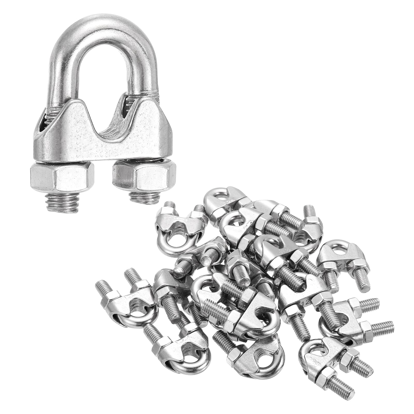 sourcing map 20 morsetti a clip per cavi metallici da 1/2 pollice M12 piccoli in acciaio inossidabile 304 con bullone a U, accessori di fissaggio per sella, per sartiame sicuro, linea nautica