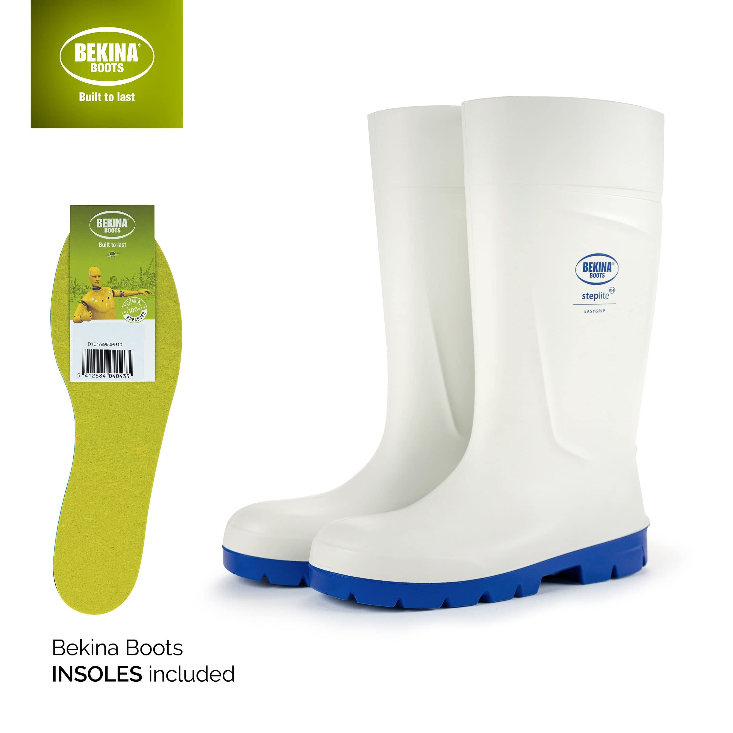 Bekina Bottes de Travail de qualité pour l'industrie Alimentaire, Nettoyage Facile, Facile à désinfecter, y Compris la Semelle intérieure pour Les Pieds Chauds et secs, Confort, Blanc, EU 42