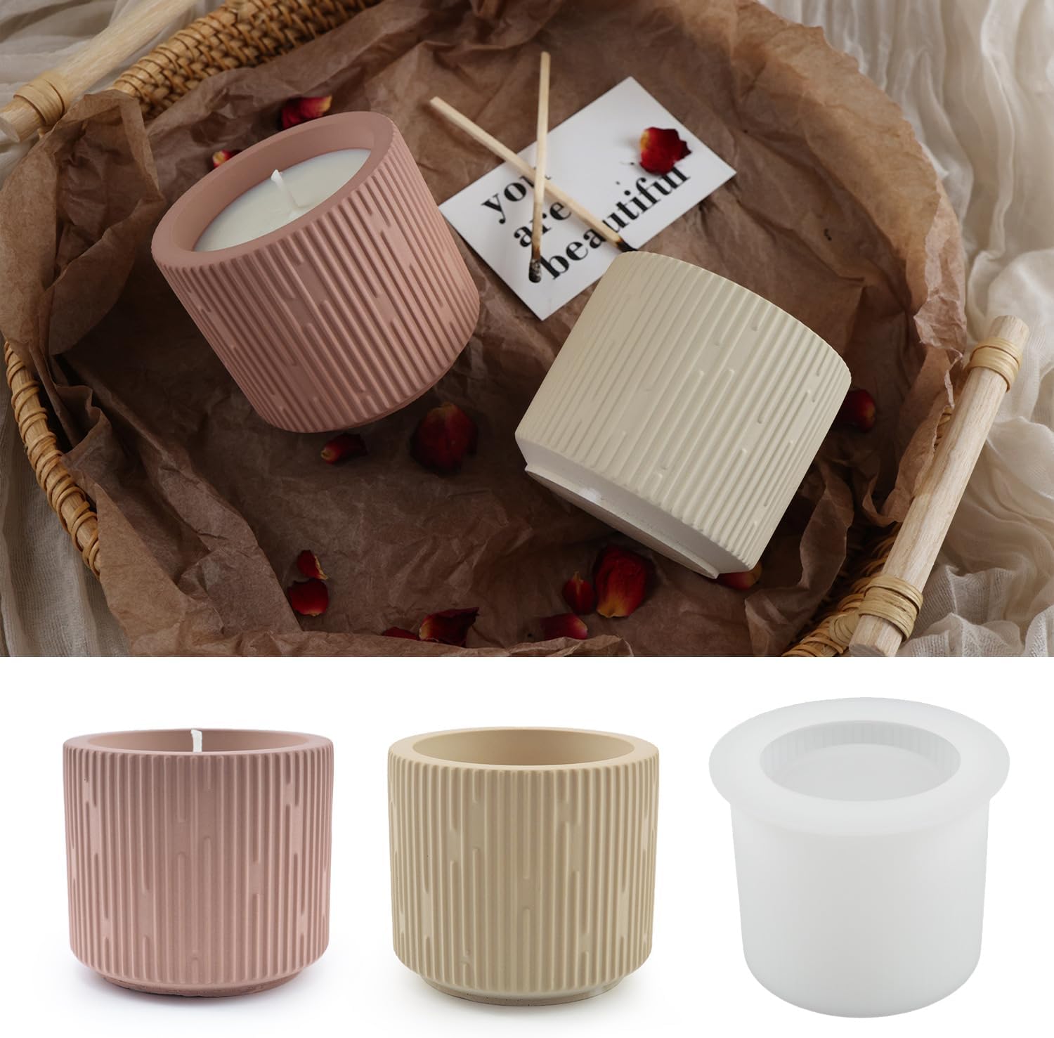 Round Candle Jar Molds, Creative Cylinder Silicone Vessels Pot Molds, Concrete Round Bottle Making Moulds for Storage Holder Jewelry Box Vase Aroma Cup (E)