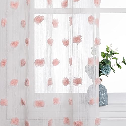 MYSKY HOME Cortinas largas para sala de estar, 95 pulgadas de largo, para dormitorio, cortinas bohemias con pompones y bolsillo para barra, 2