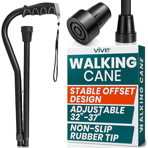 Vive Walking Cane for Women, Men, Elderly - Patented Offset Grip - Lightweight Adjustable Walking Aid with a Non-Slip Tip - Sturdy Balancing Mobility Aid for Seniors