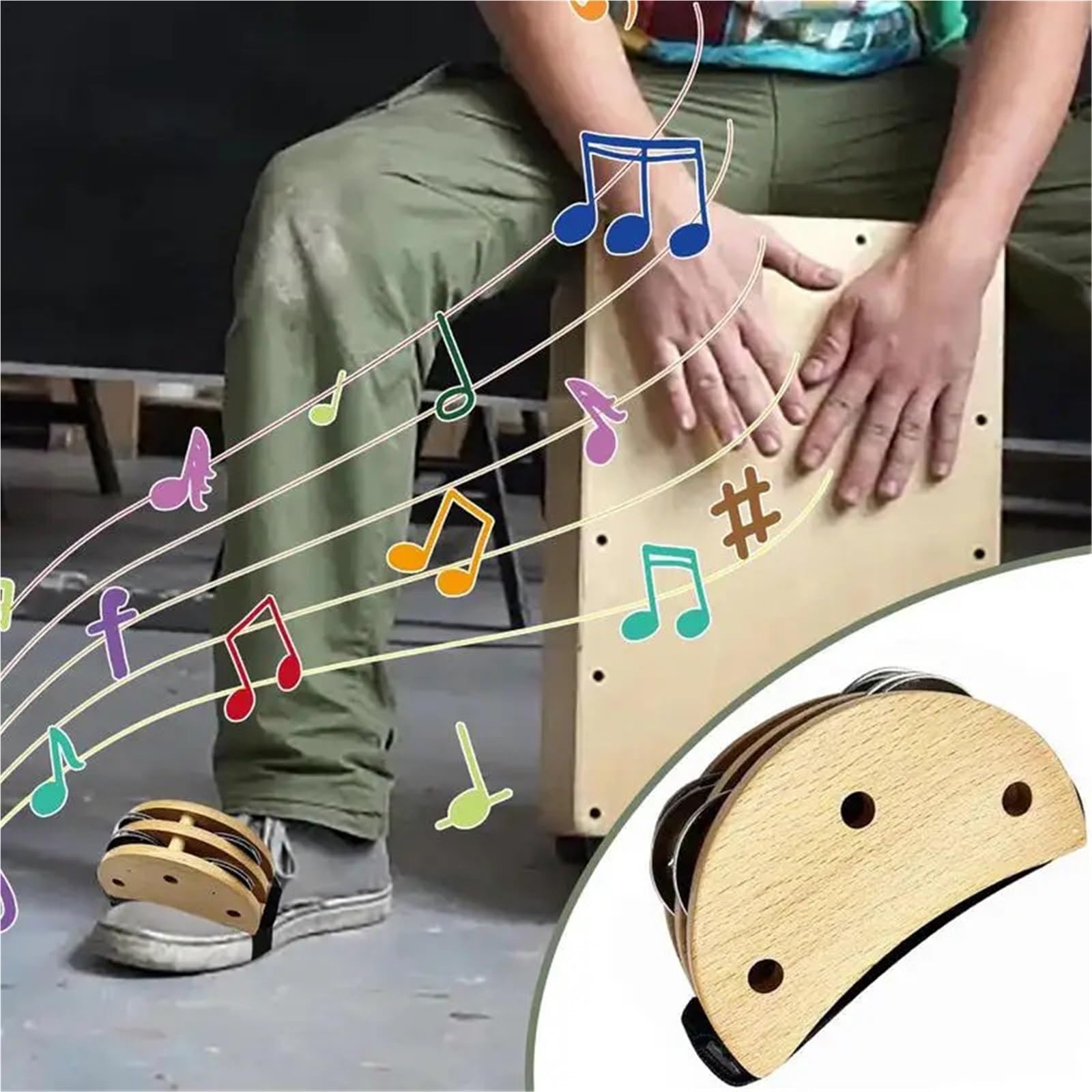 Double rangée tambour de cloche, Instrument de Percussion tambourin à pied avec sangle élastique 1/2 pièces(2pcs)
