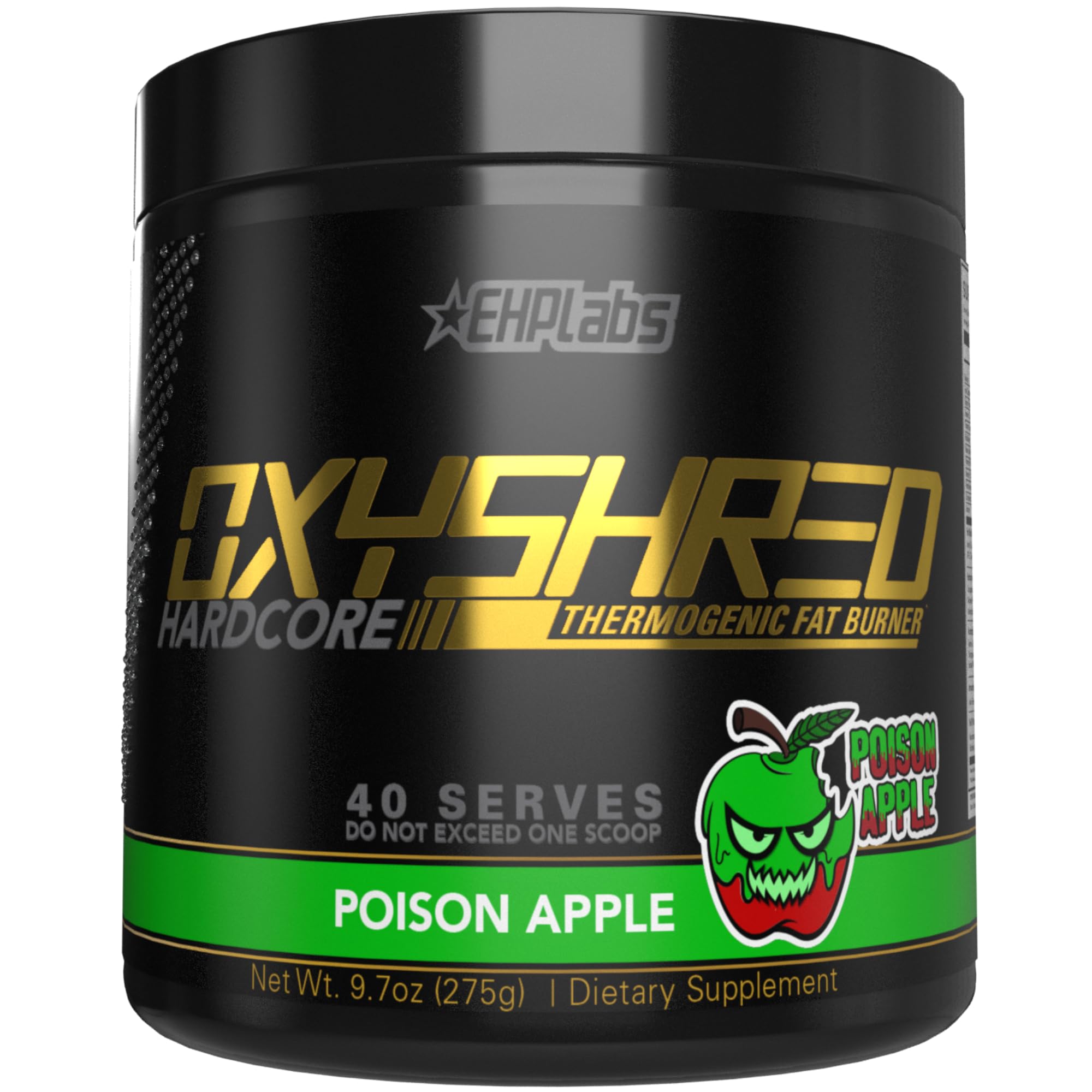 EHPlabs OxyShred Hardcore Thermogenic Pre Workout Powder for Shredding - Preworkout Powder with L Glutamine & Acetyl L Carnitine, Energy Boost Drink - 275mg of Caffeine - Apple, 40 Servings
