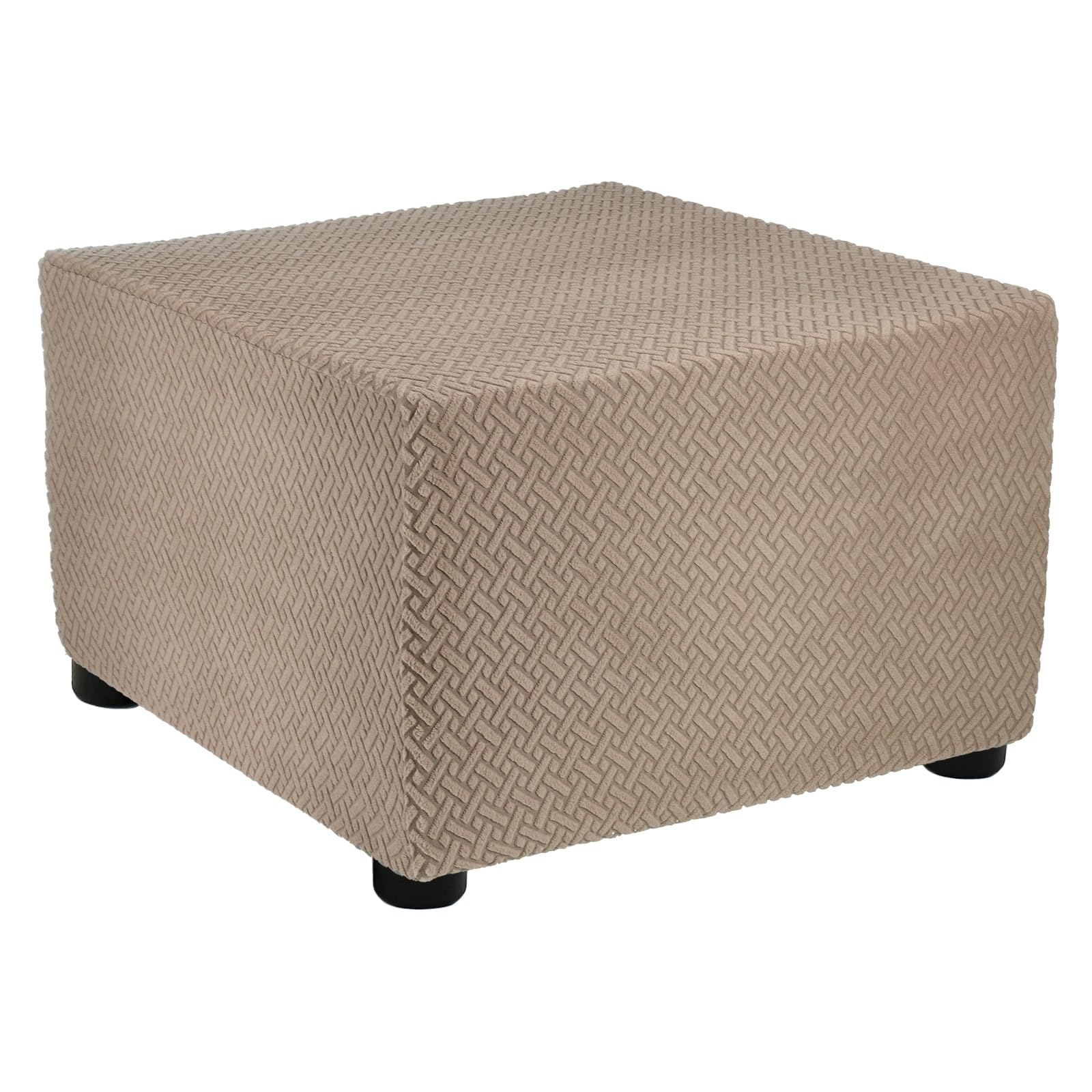 sourcing map Stretch Ottoman Cover Twill Square Ottoman Slipcover with Elastic for Foot Stool Living Room Bedroom Fit Length 57-70cm / 23"-27", Medium, Khaki — image 1