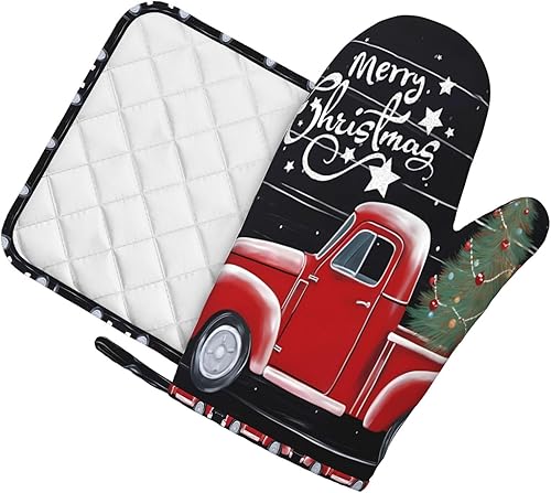Miniatura 4 de Manoplas para horno, juego de soportes para ollas, árbol de Navidad, camión rojo, guantes de horno de silicona, copo de nieve, accesorios de cocina