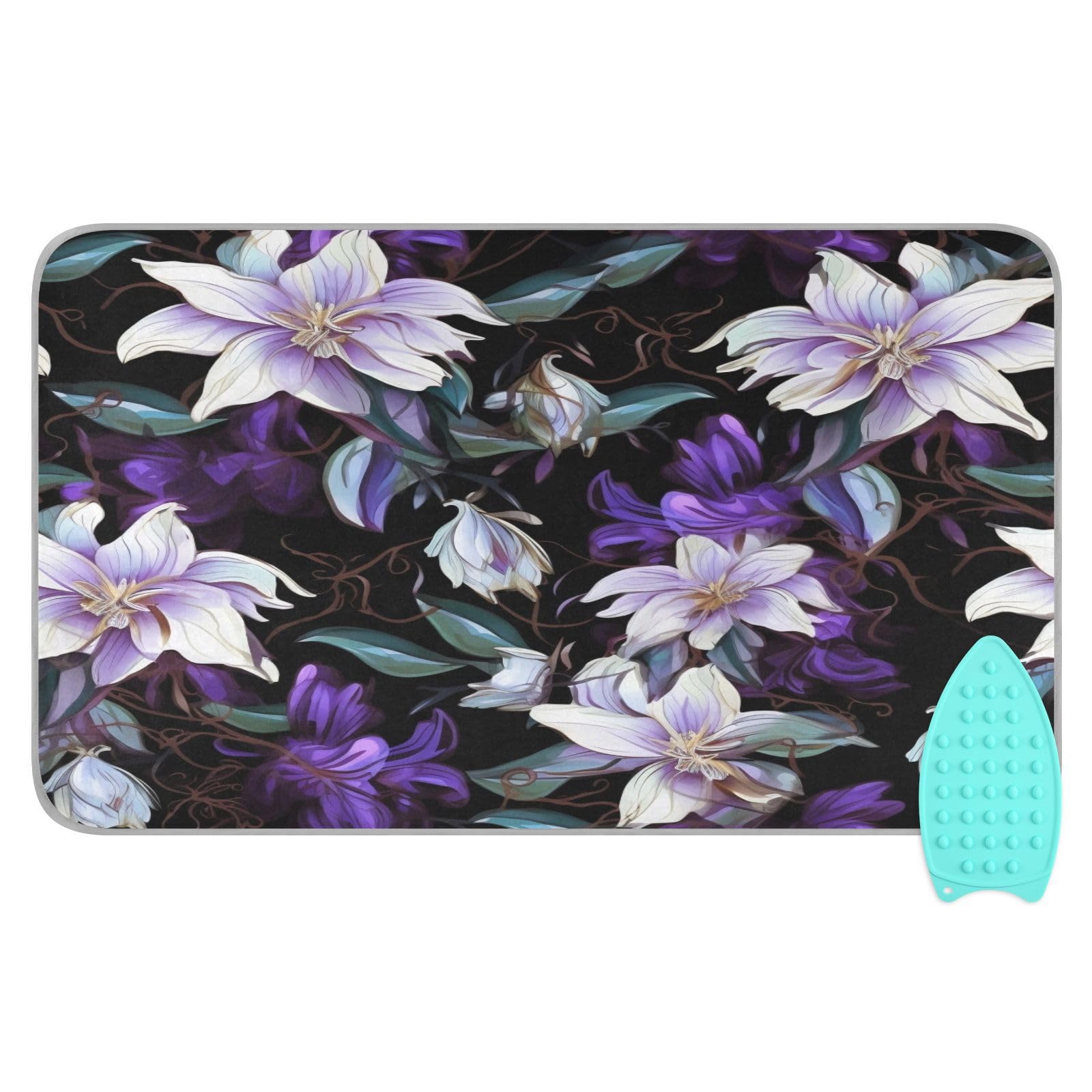 Bulletgxll Purple Flower Ironing Mat Portable Travel Ironing Pad Heat Resistant Ironing Blanket for Washer, Dryer, Table Top, Countertop, Ironing Board (27.6 x 47.2 Inches)