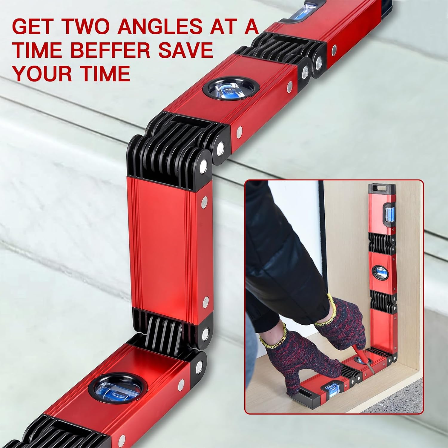28 Inch Foldable Level Tool, Multi-Angle Magnetic Aluminum Alloy Level with 4 Bubble Vials, Portable Folding Measuring Level for Woodworking Carpentry Construction DIY