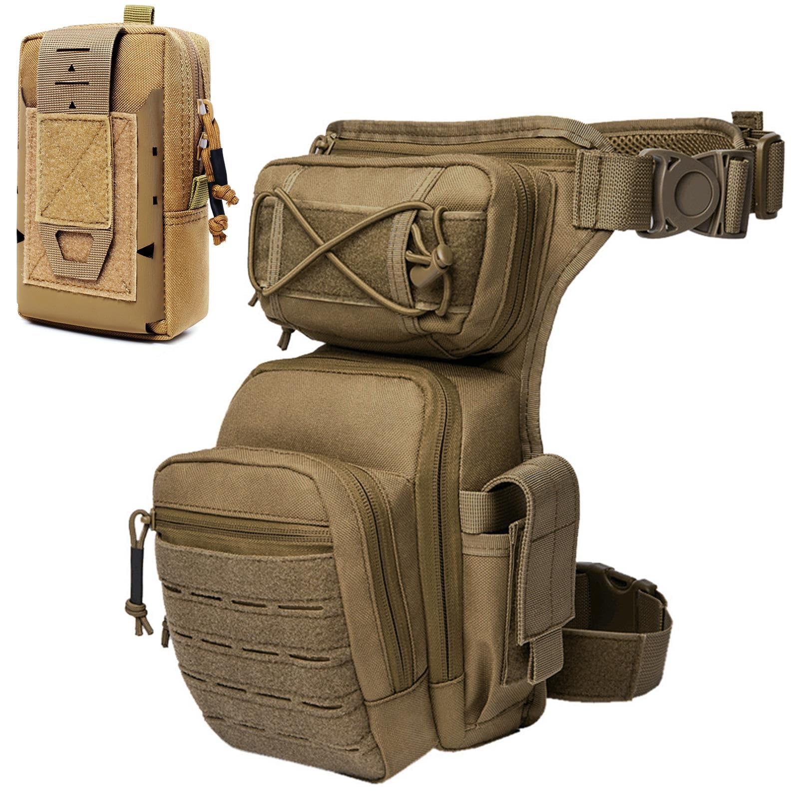 Bolsa de Muslo de Nylon 1000D + Riñonera Táctica, Set de 2 Piezas Outdoor