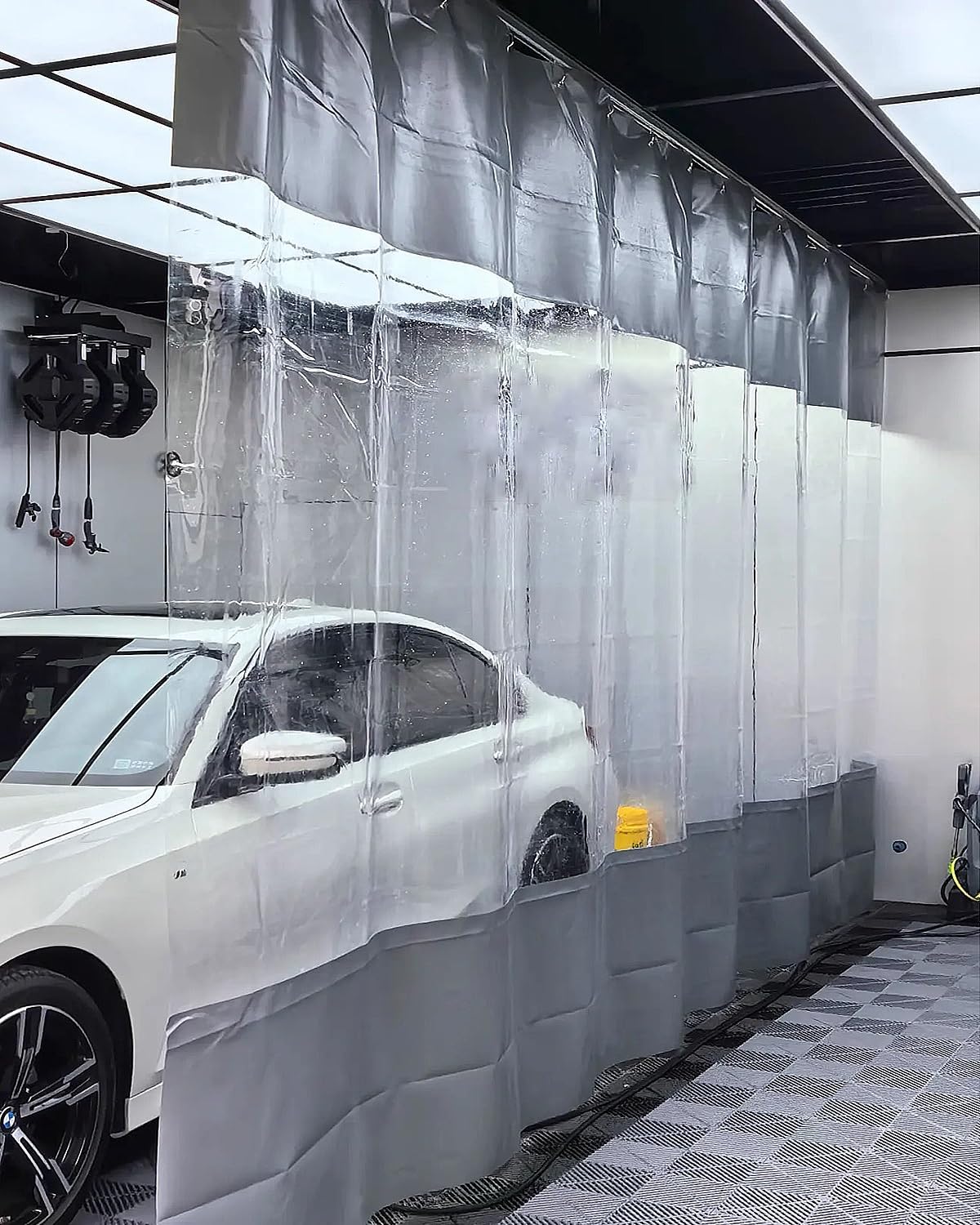 Insulated Car Wash Garage Divider Curtain, Heavy Duty Transparent Vinyl Curtains with Sliding Track, Privacy Separator Wall for Workshop Pergola, Indoor Outdoor(W2.5xH2.2m/8x7ft)