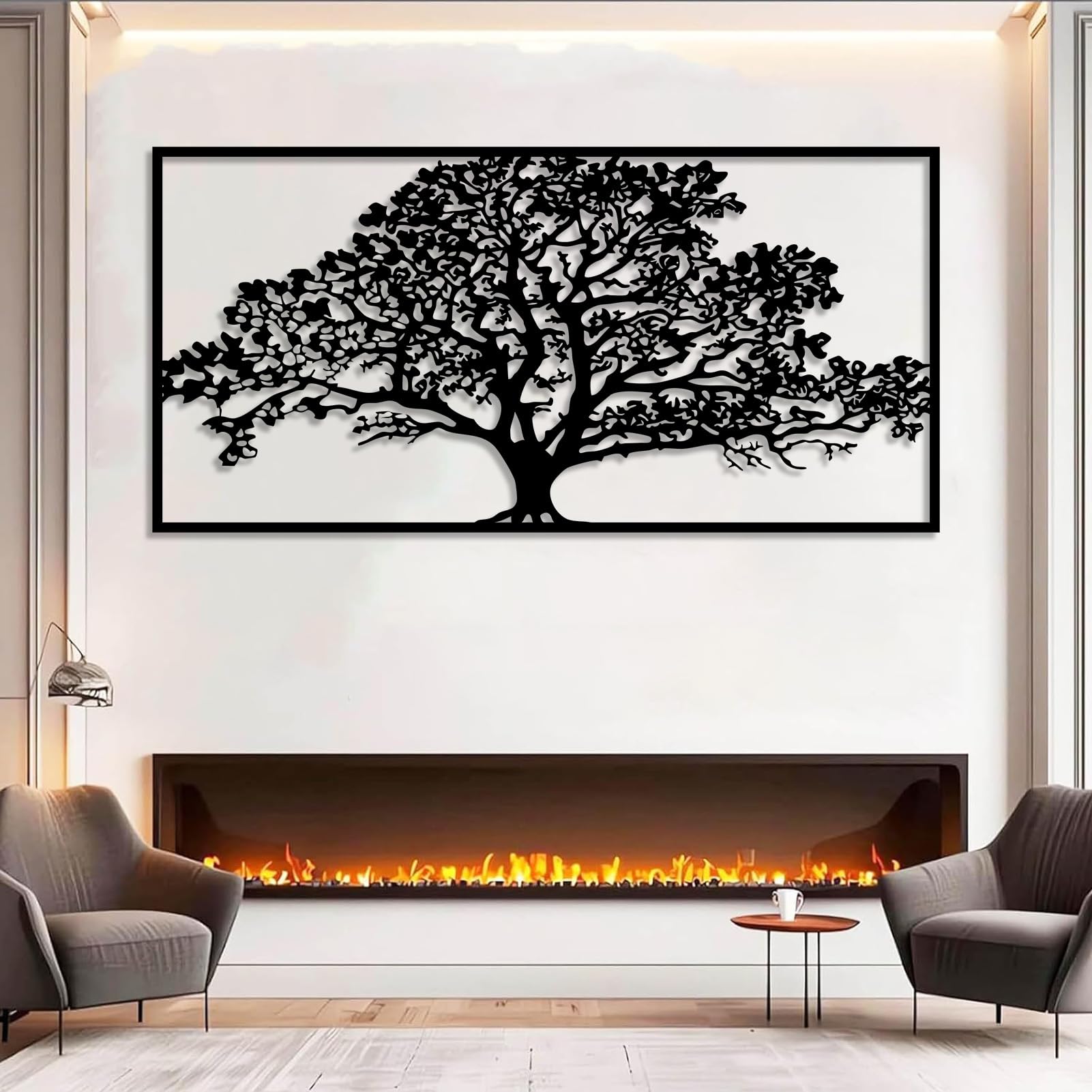 Metalowa dekoracja ścienna drzewo życia wiszące rzeźba z gałęziami idealna do salonu sypialni i biura kolor czarny rozmiar 121 x 59 cm (48 cali x 23 cali)