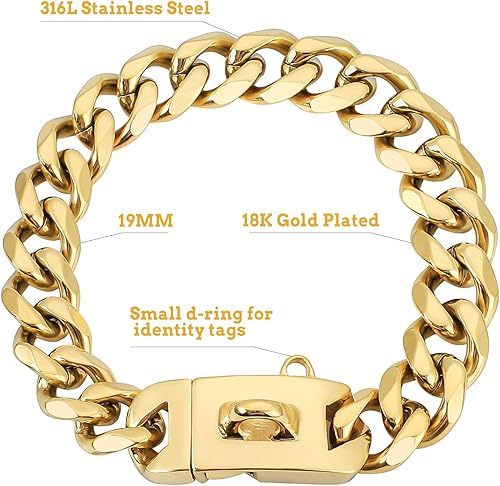 Miniatura 9 de Collar de perro de cadena de plata de 0.71 pulgadas, lujoso collar de perro de eslabones cubanos de plata con hebilla segura, para Pitbull grandes