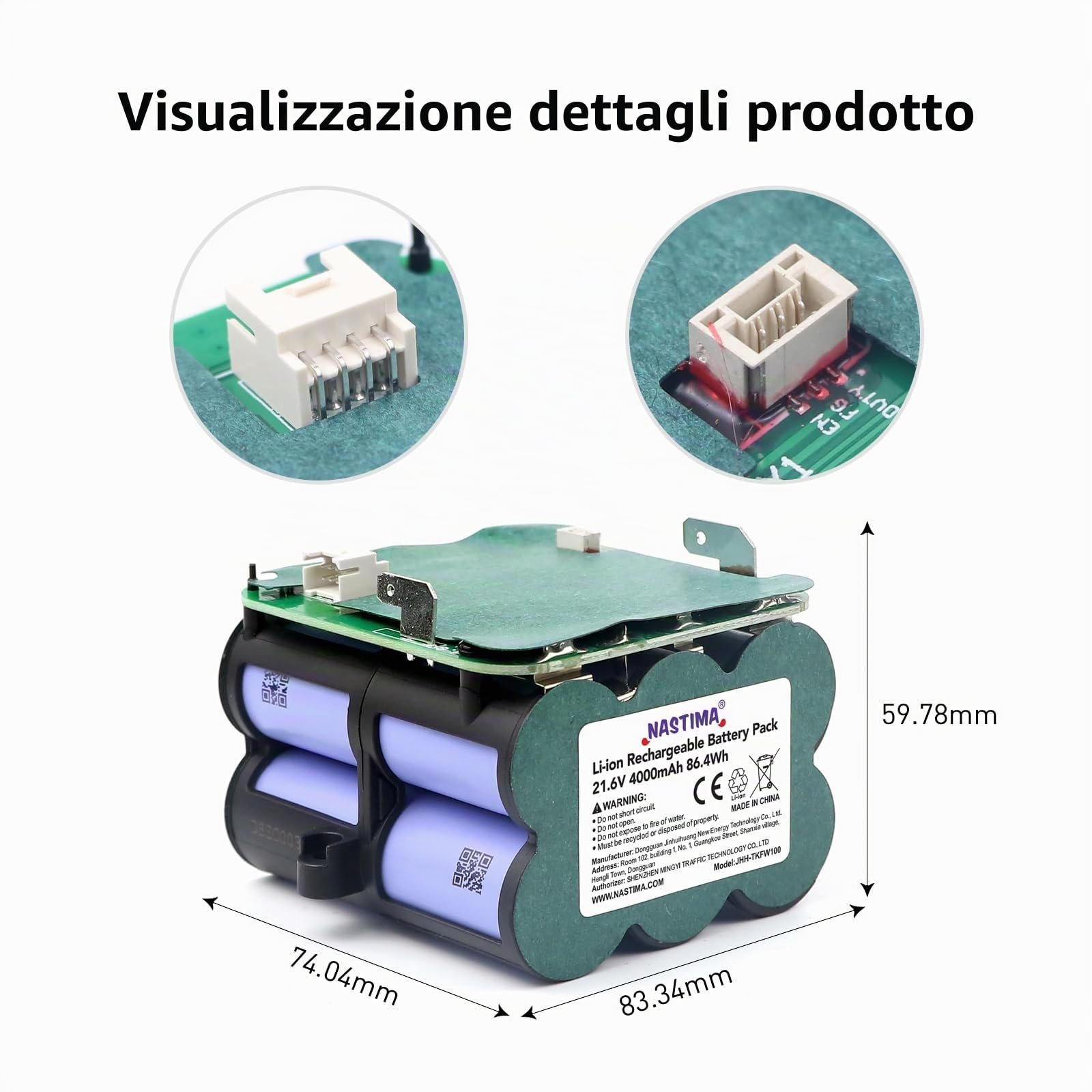 NASTIMA Batteria 21,6V 4000mAh Li-ion Batteria di Ricambio per Tineco Floor One S5 Pro 2, S5 Smart, S5 Steam Aspirapolvere