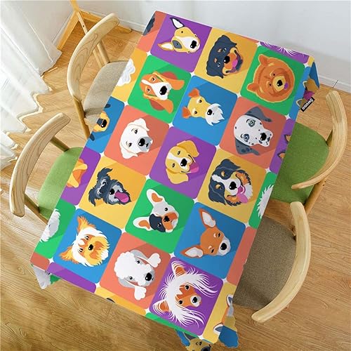 Miniatura 2 de Swono Mantel rectangular decorativo con icono de perro, cabeza de cachorro, caniche, pastor, terrier, labrador, mantel de poliéster para cocina,