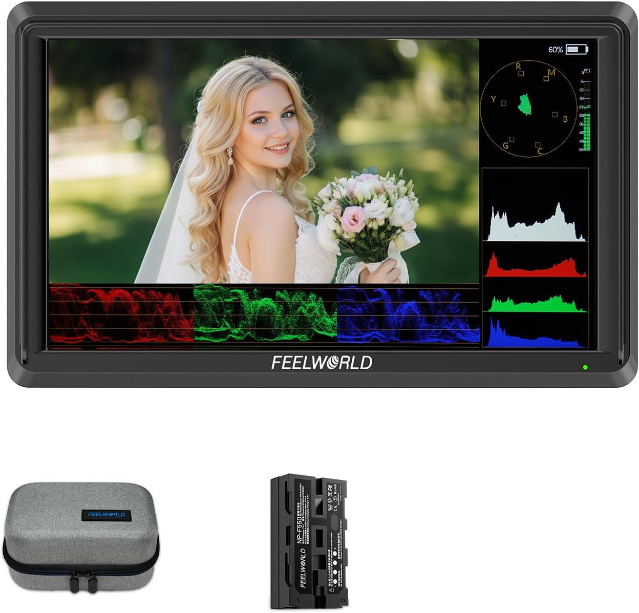 FEELWORLD S55E 5.5 Inch 500nit On Camera Field DSLR Monitor Ultra Lightweight 4K HDMI Input Output, 3D LUT Waveform HDR Accurate Focus Expose for Video Shooting Vlogging with F550 Battery and Bag