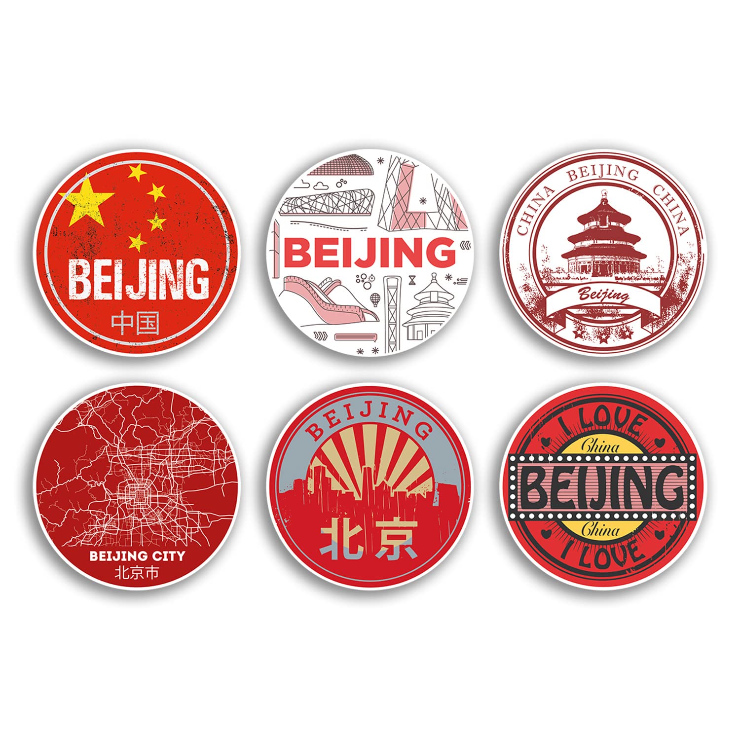 Dv Design Multi 6 X 10Cm Beijing Vinyl Stickers - China Chinese Country City Travel Map Flag Holiday Luggage Design Gift #78867