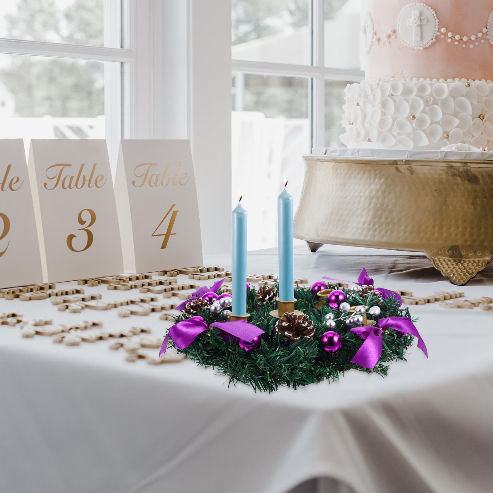 iplusmile Portavelas de Mesa Navideño con Guirnalda de Adviento, Diseño Elegante en Hierro y PVC, Base Estable para Decoración Interior de Navidad y Bodas