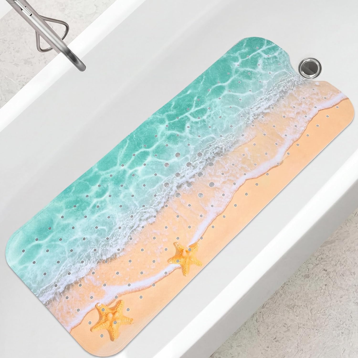 Breling Non-Slip Pink Bow Bathtub Shower Mat Extra Long (40" x 16") - Cute Bow Print Bath Mat with Drain Holes & Suction Cups, Machine Washable Coquette Preppy Bathmat for Bathroom Floor Women Girls