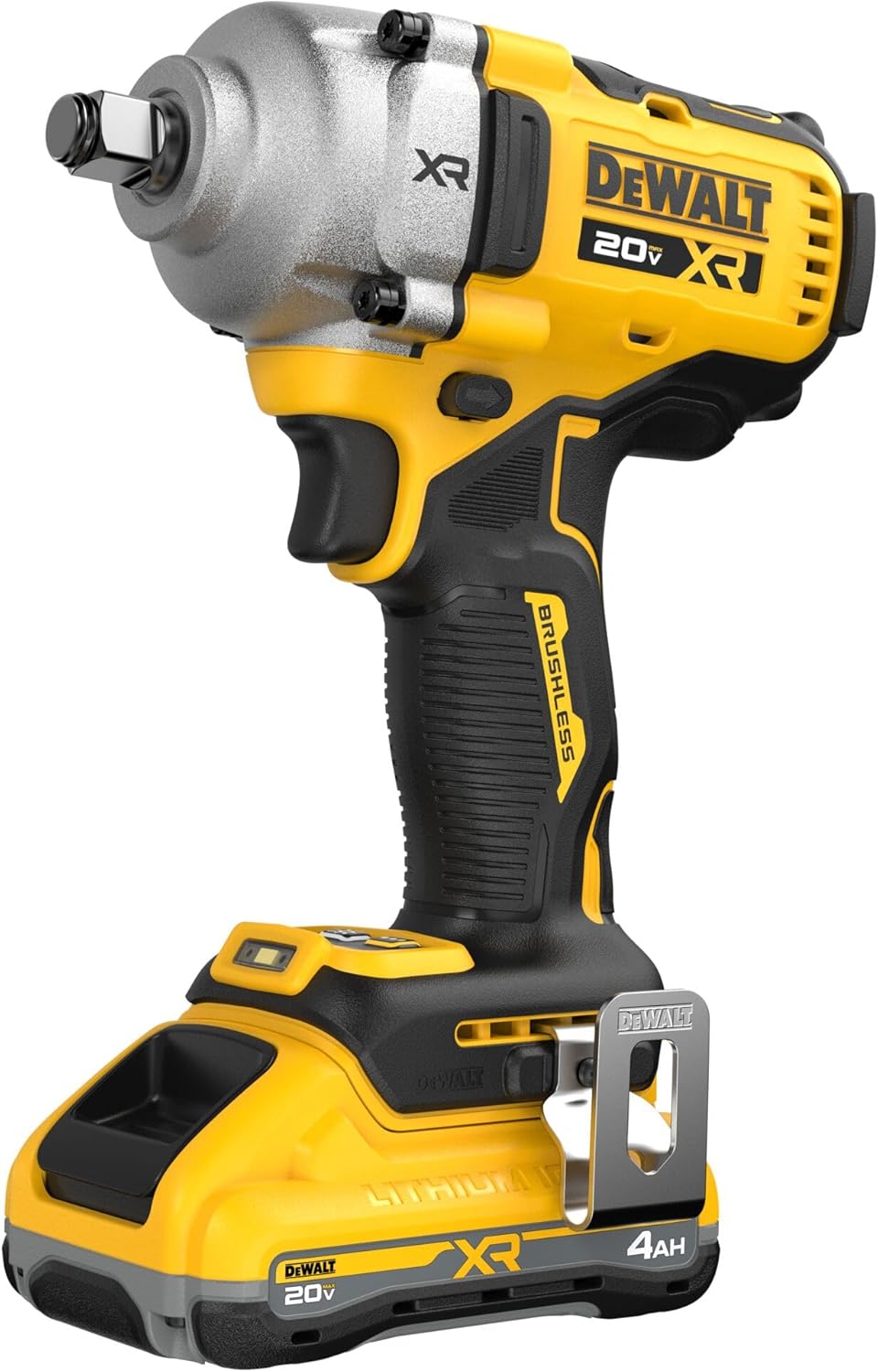 DEWALT Impact Wrench 1/2, 20V MAX XR Brushless Cordless Impact Gun With Hog Ring Anvil Kit, Includes 4 Ah Battery and Charger, Mid-Torque (DCF891QQ1)