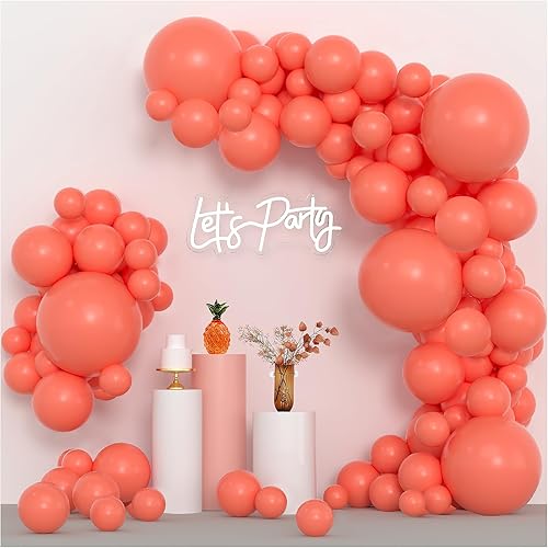105 globos de coral de 1812105 pulgadas, diferentes tamaños, kit de arco de globos rojo coral para cumpleaños, baby shower, boda, novia, graduación,