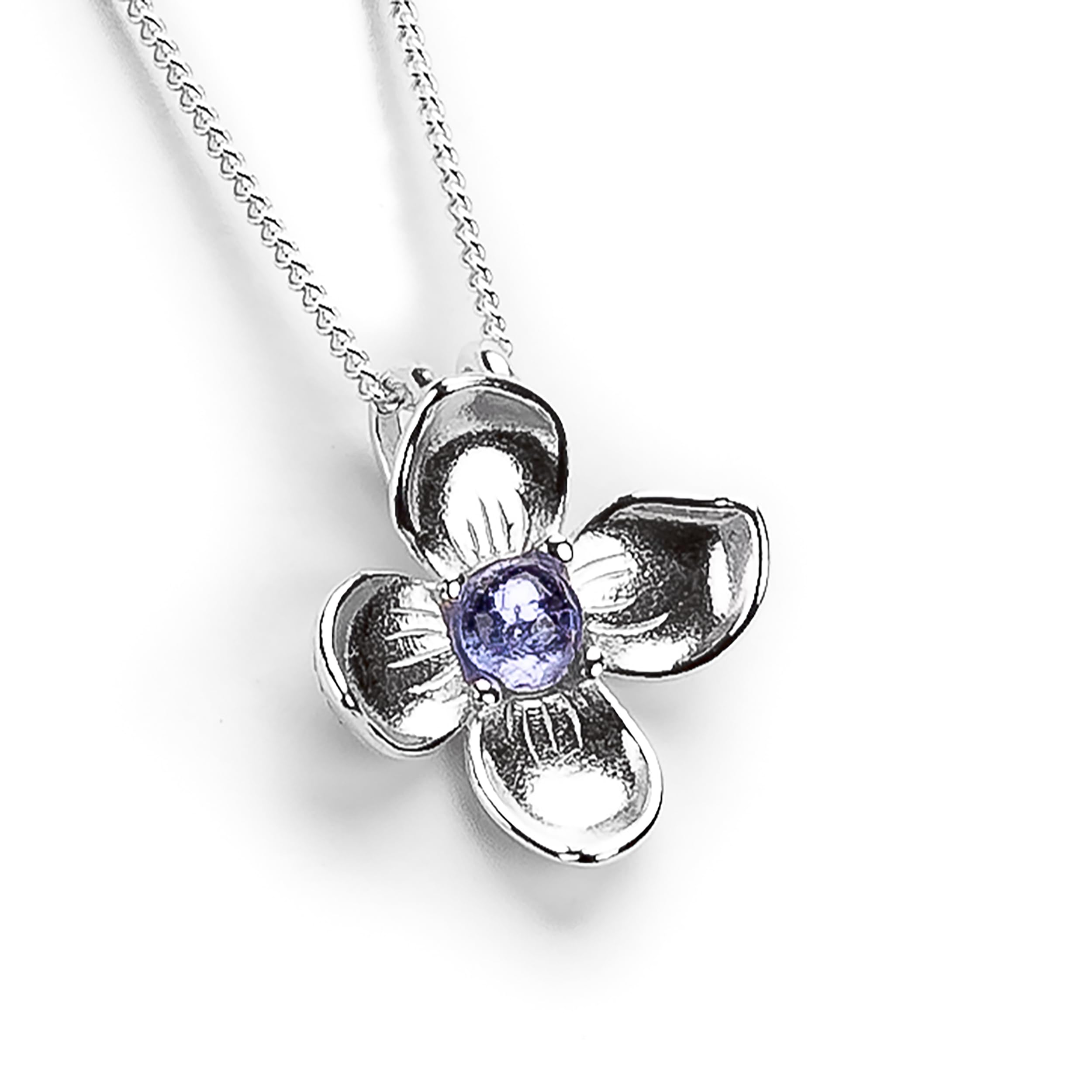 HENRYKASterling Silver Lilac Flower Necklace in Tanzanite - 18 inch Chain | Sterling Silver Floral Botanical Necklace | Boho Style Pendant Necklace & Jewellery Gift for Girls & Women