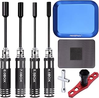 Hobbypark Hex Nut Driver Set Hexagonal Head Nut Drivers 4.0 5.5 7.0 8.0mm Hex Wrench, 17mm Wheel Wrench, RC Screw Tray RC Tools Kit for RC Car Traxxas Arrma Axial SCX10 Redcat Racing