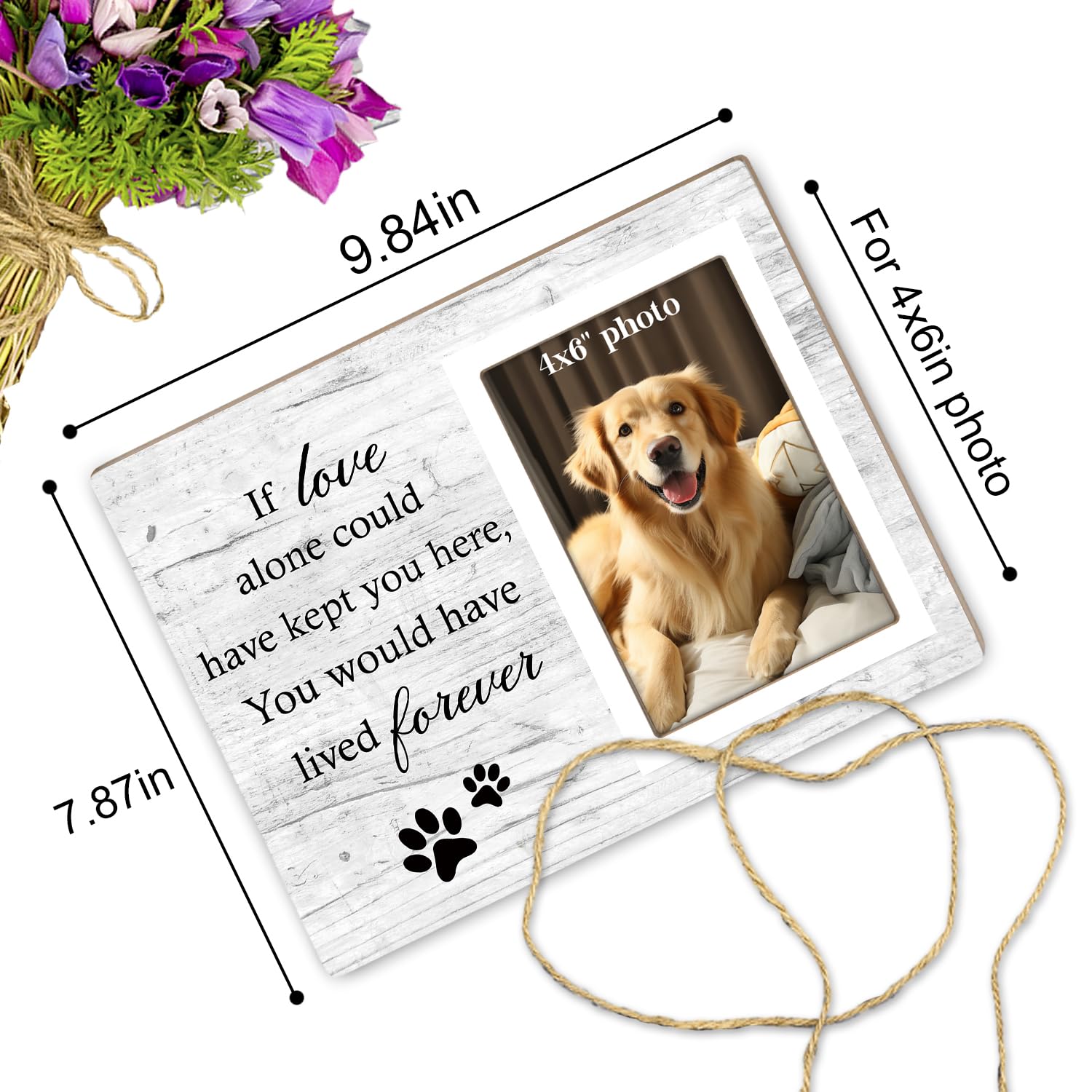 Dog Memorial Picture Frame, Pet Sentiment Memorial Gifts for Loss of Dog, Pet Picture Frames Memorial, If Love Could Have Kept You Here You Would Have Lived Foreve, 4x6 Photo12P92