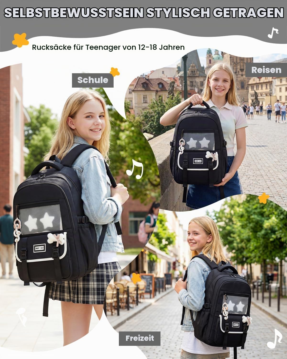 Amythe Schulrucksack Mädchen Teenager 3. - 9. Klasse für Schule, Reisen