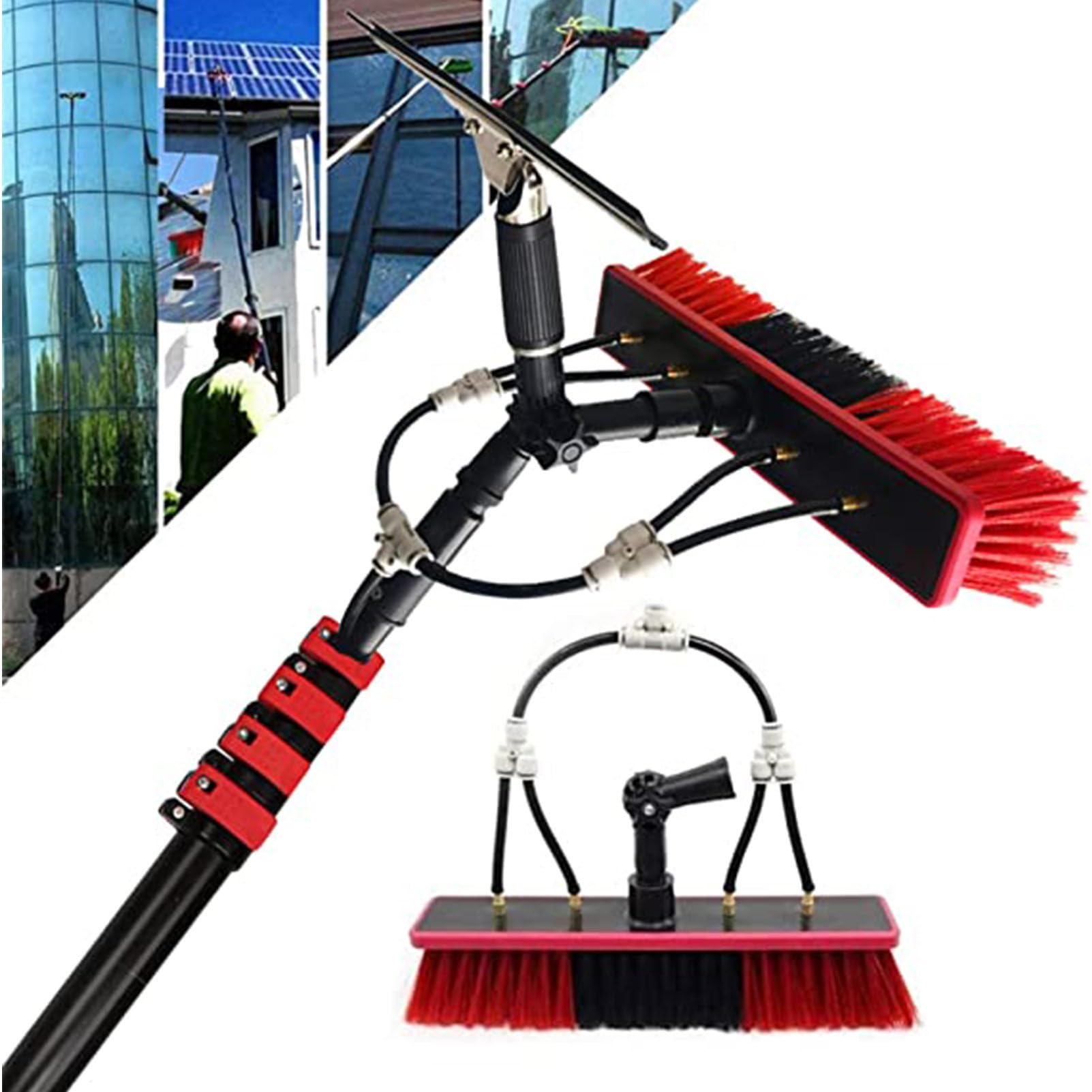 OLSKFUH 36Ft Telescopic Window Cleaning Rod With 35Cm Brush Squeegee & Water Kit For Solar Panel & Photovoltaic Cleaning - Easy Reach 30Ft Extension For Effortless Cleaning,35cmbrushhead-10.8M/36FT