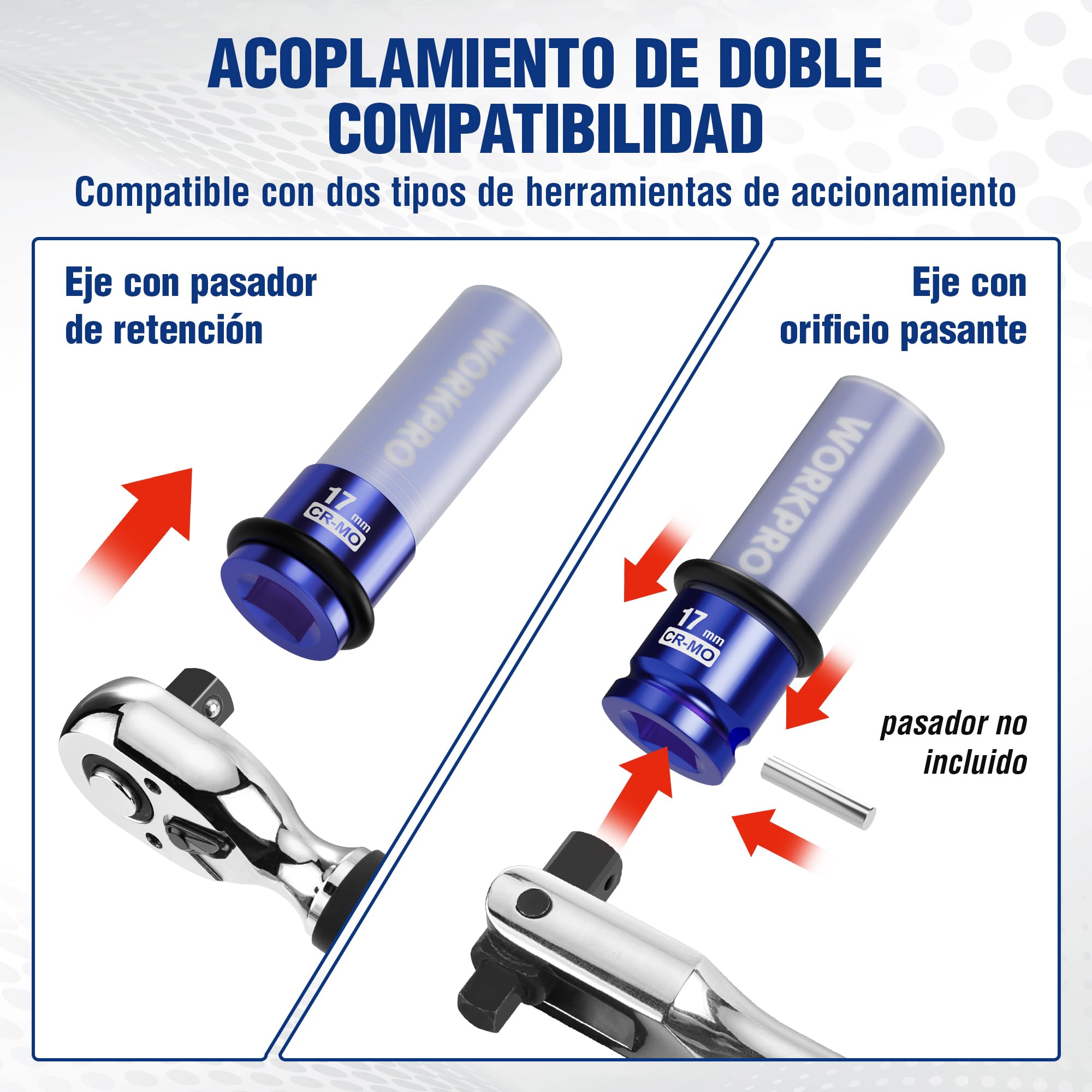 WORKPRO Pack 3 Vasos Impacto 1/2" con Protector Llantas, 17/19/21mm, CR-MO | Protectores Desmontables y Anillos de Caucho para Reparación y Mantenimiento de Ruedas de Automóviles
