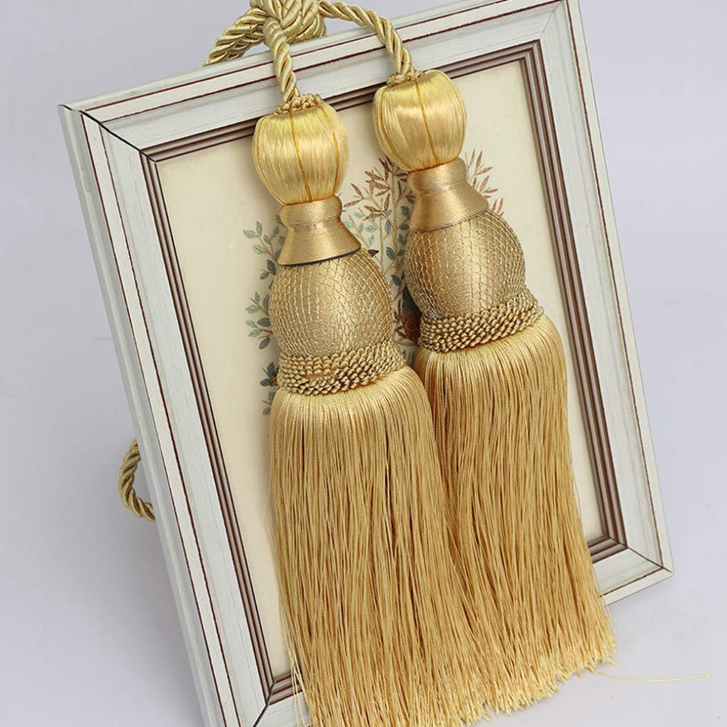 Curtain Tassel Tiebacks, Exquisite Curtain Tiebacks Tassel Fringe Living Room Bedroom Hanging Balls for Porch Drapery Holdback Rope(Golden)