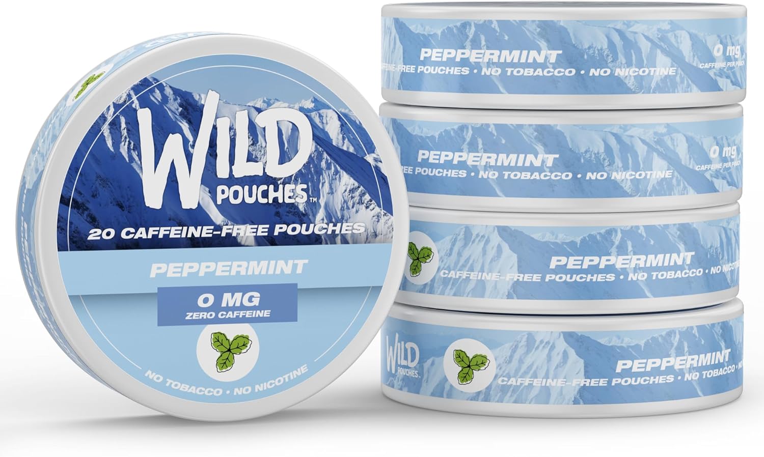 Wild 5 Pack 0mg Nicotine Free Pouches No Caffeine Peppermint - 20 x Caffeine Free Pouches