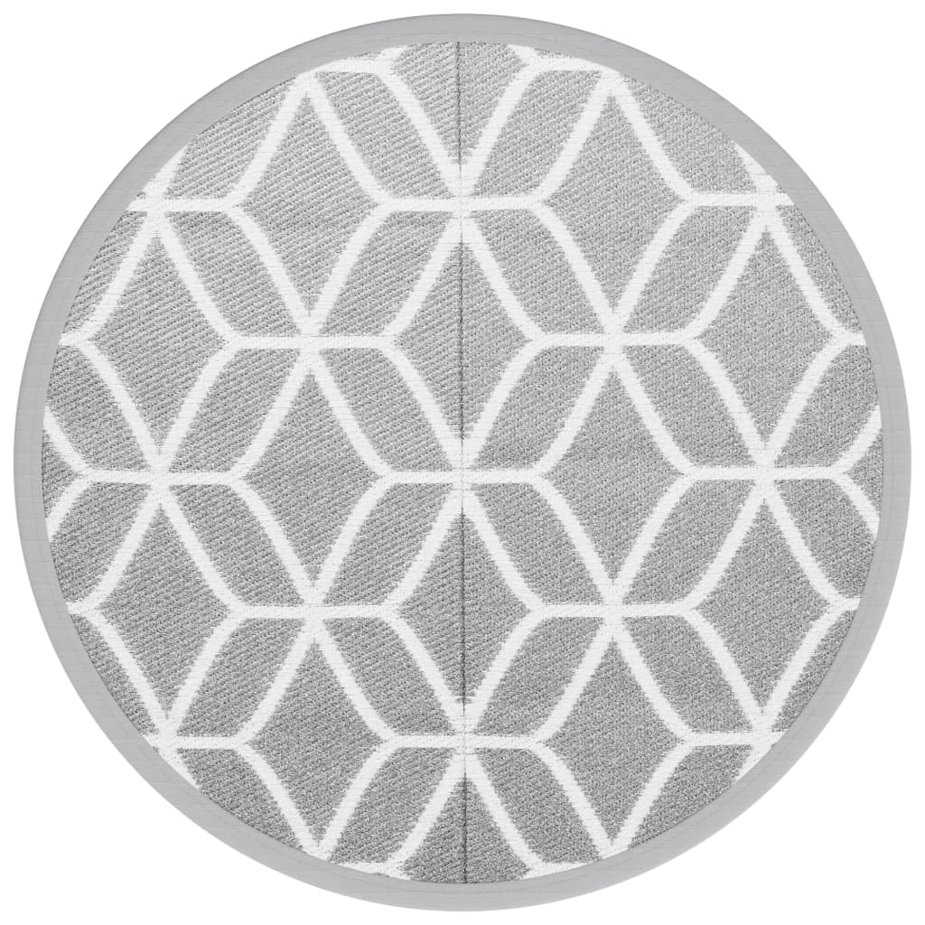 Tappeto per esterni grigio, Ø 160 cm, rotondo, reversibile, per balcone, terrazza, giardino, rivestimento in plastica impermeabile, facile da pulire