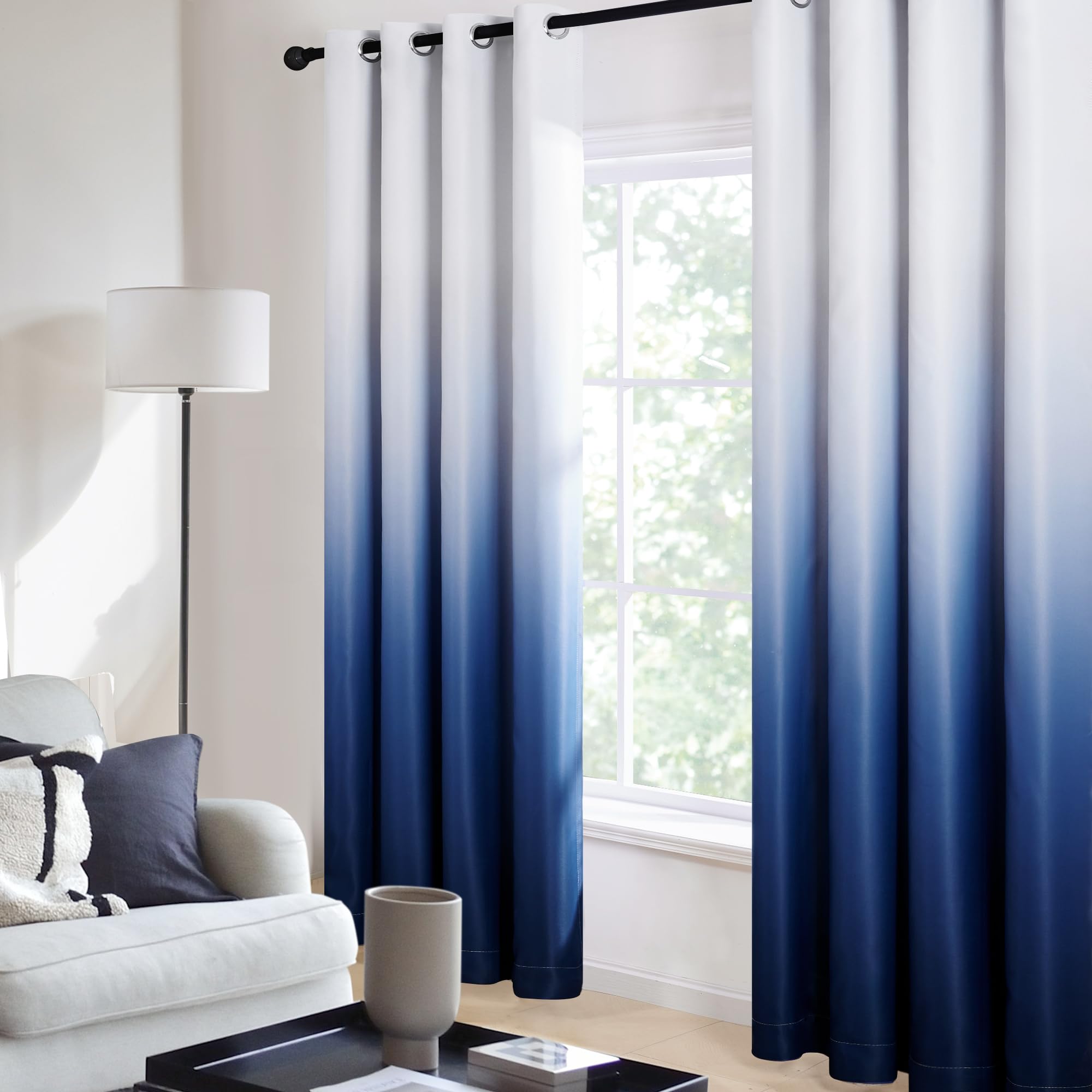 Deconovo Blackout Curtains for Bedroom Thermal Eyelet Curtains Drapes Noise Reducing Curtains for Kitchen 46 x 54 Inch Navy Blue and White 2 Panels - Image 2