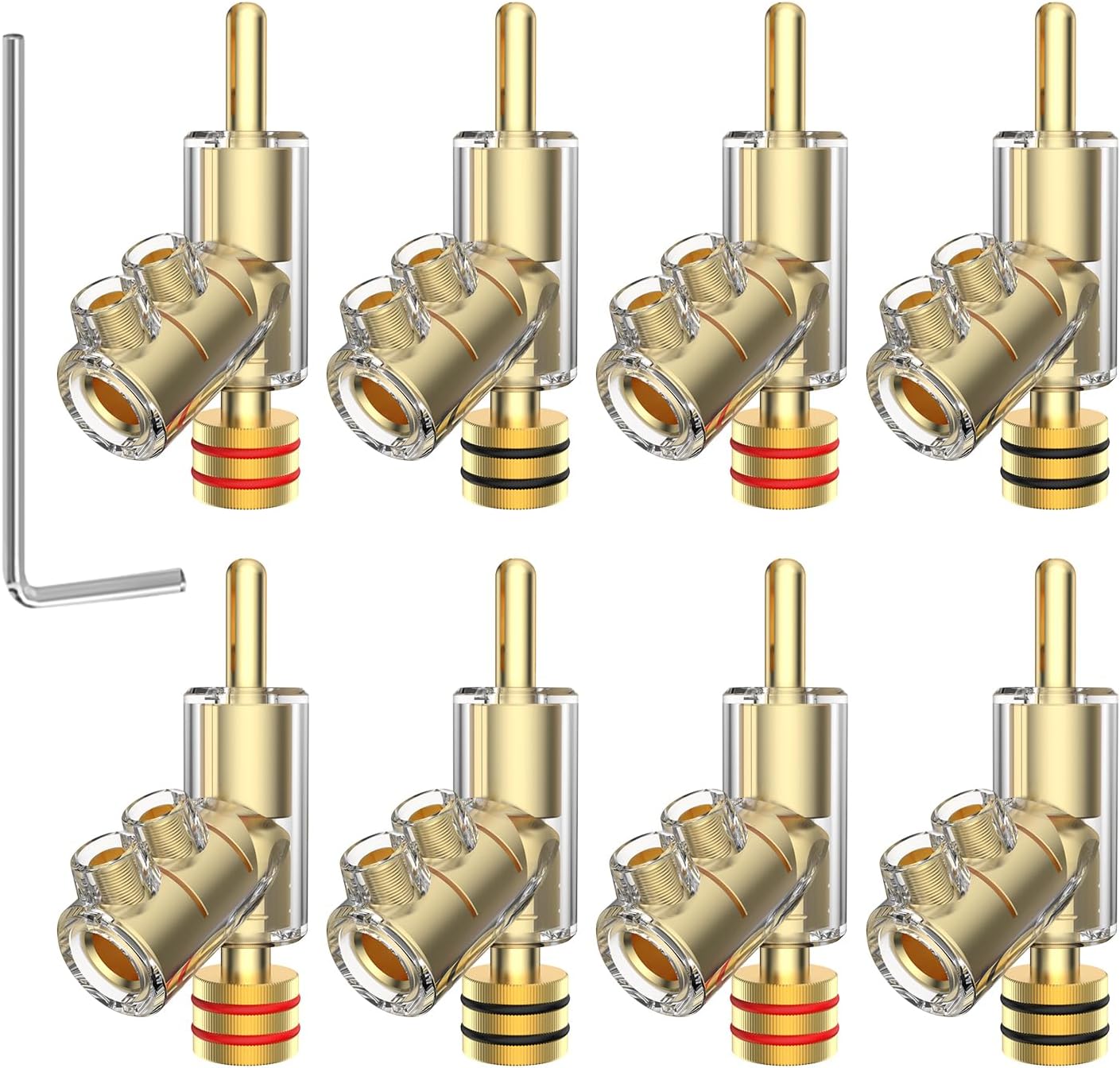 Audiocrast 8 Pcs Locking Banana Plugs Stackable Speaker Connectors Screw Locking Banana Plugs Connectors for Speaker Cable, (Gold Plated)