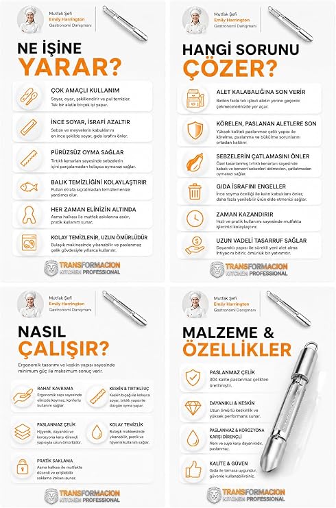 Transformacion 2 Lİ Pratik Dikey Sebze Meyve Kabuk Soyucu, Tırtıklı Kabak Patlıcan Oyacağı ve Balık Pulu Kazıyıcı Aparat Profesyonel Paslanmaz Çelik Çok Amaçlı Mutfak Aleti - 722018