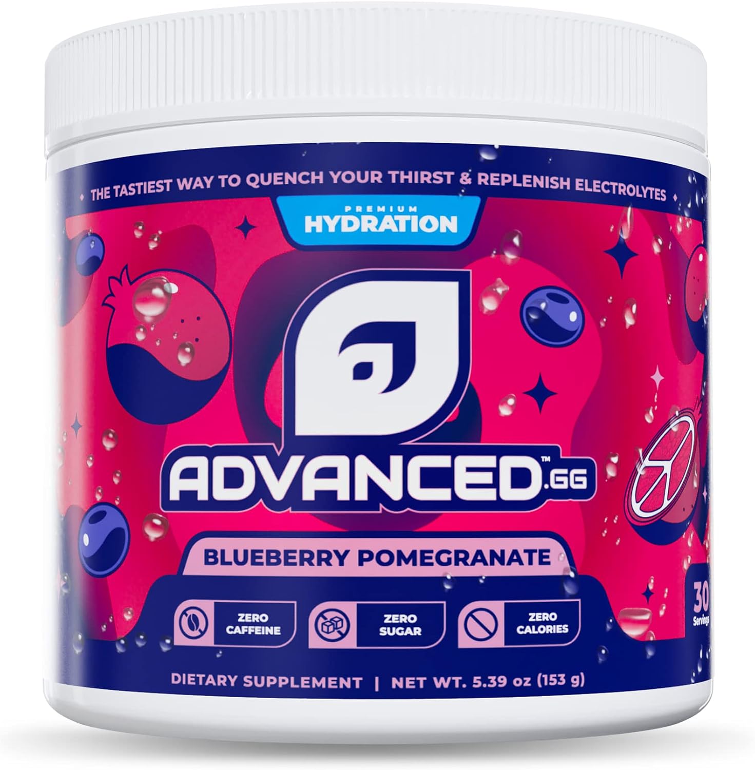 Advanced Hydration High-Performance Electrolyte Drink Mix with B Vitamins for All-Day Hydration - Caffeine Free, Zero Calories, Sugar Free, Keto Friendly - (30 Servings, Blueberry Pomegranate)